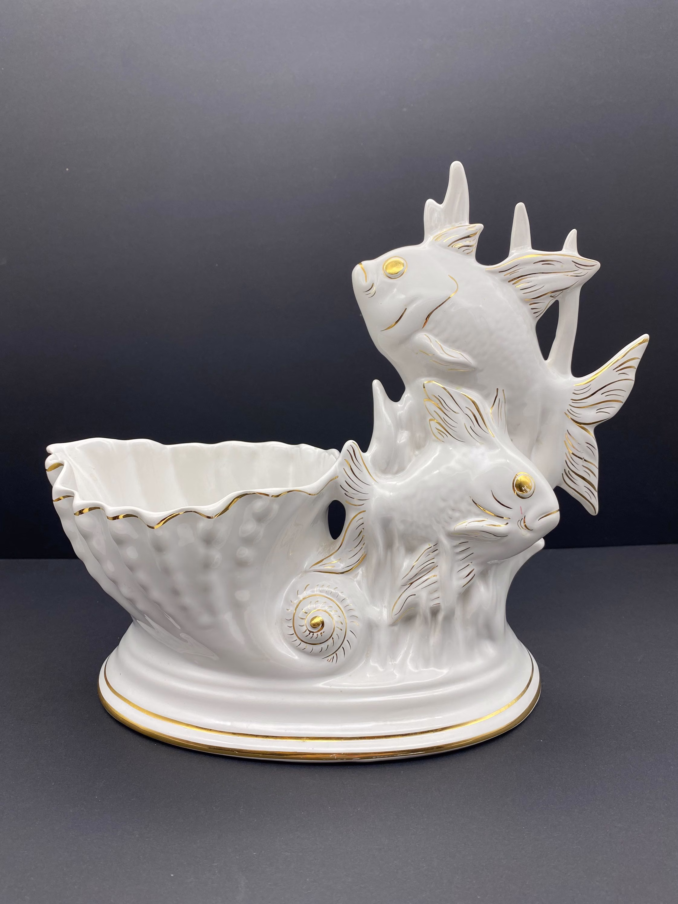 Vintage White Ceramic Fish Plant Pot