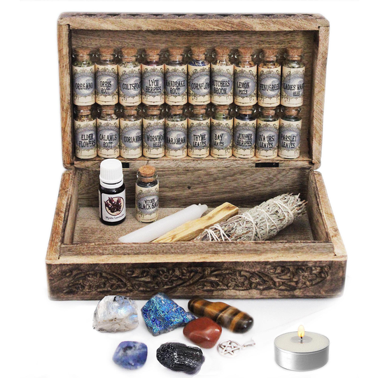 Witchcraft Kit Spell Supplies & Tools Crystals Sets Baby Witch Starter Wicca Black Salt Pentagram Altar Alters