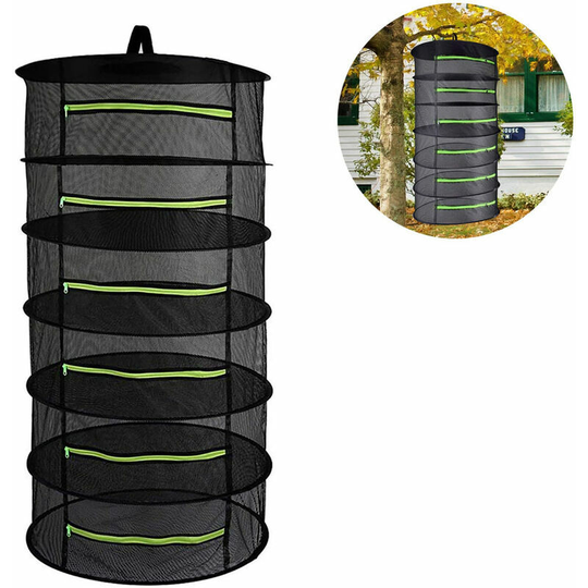 6 Layers Mesh Plant Drying Net, Foldable Hanging Net, Black Herbal Drying Net with Zipper, Herb Dryer, Black