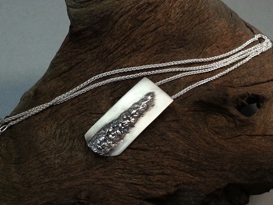 Mint Flower Botanical Rectangle Pendant/Necklace in Silver, Ooak, Gifts For Her