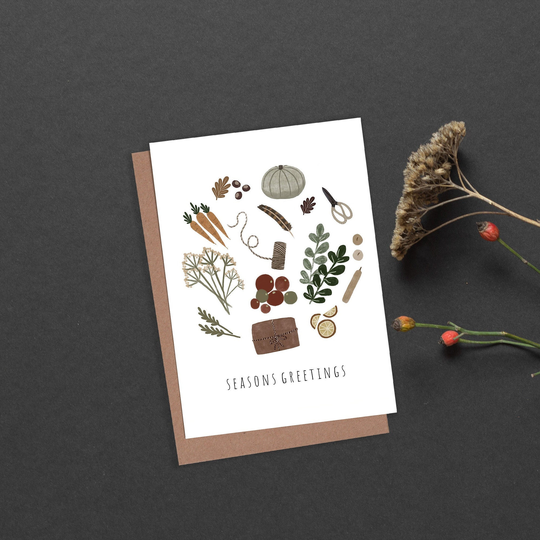 Seasonal Goods Card - Christmas Cards Set Of Winter Things Pack Art