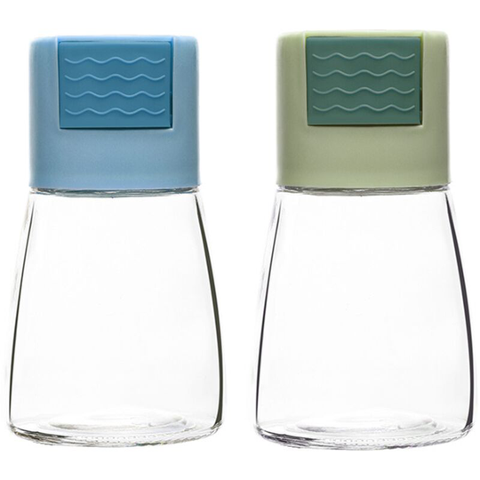 Farmhouse Salt and Pepper Shakers for Kitchen Counter - Easy Refilling Card Blue + Card Green