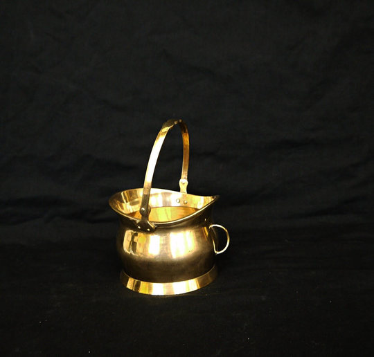 Vintage Small Solid Brass Coat Scuttle Bucket Planer Flower Pot Basked With Handle Holder