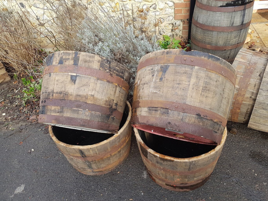 Half A Whiskey Barrel Cask - Choose Your Quantity, Free Delivery Large Recycled Solid Oak Whisky Barrel