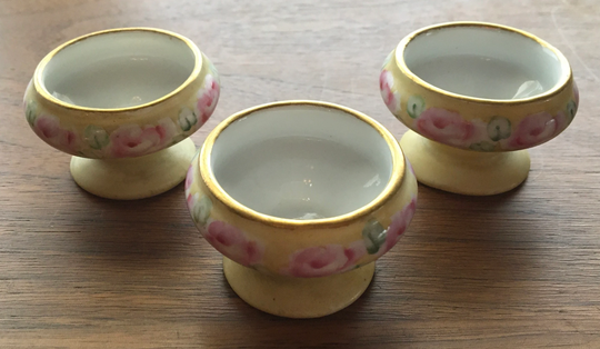 Antique Set Of 3 Floral Salt Dips Circa 1900