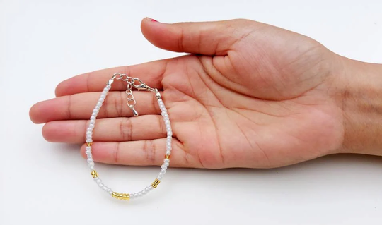 Gold & White Bracelet/Seed Bead Bracelet/ Boho Beaded For Women Summer Jewellery