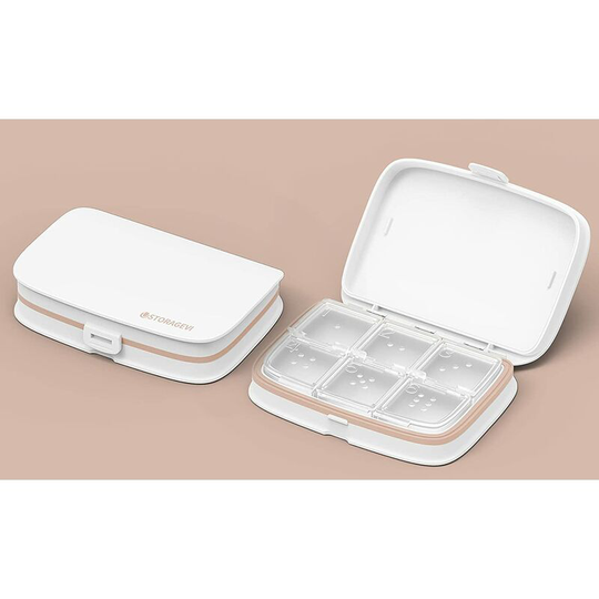 Sun Flowergb - 4 Compartment Pill Boxes, Portable Medicine Box for Travel and Outdoors, Plastic Pill Organizer (White, Six Grids)