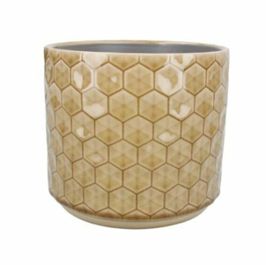Geometric Planter - Cactus Succulent Indoor House Plant Pot Cover Small To Large Sand Yellow Mustard Ceramic Honeycomb