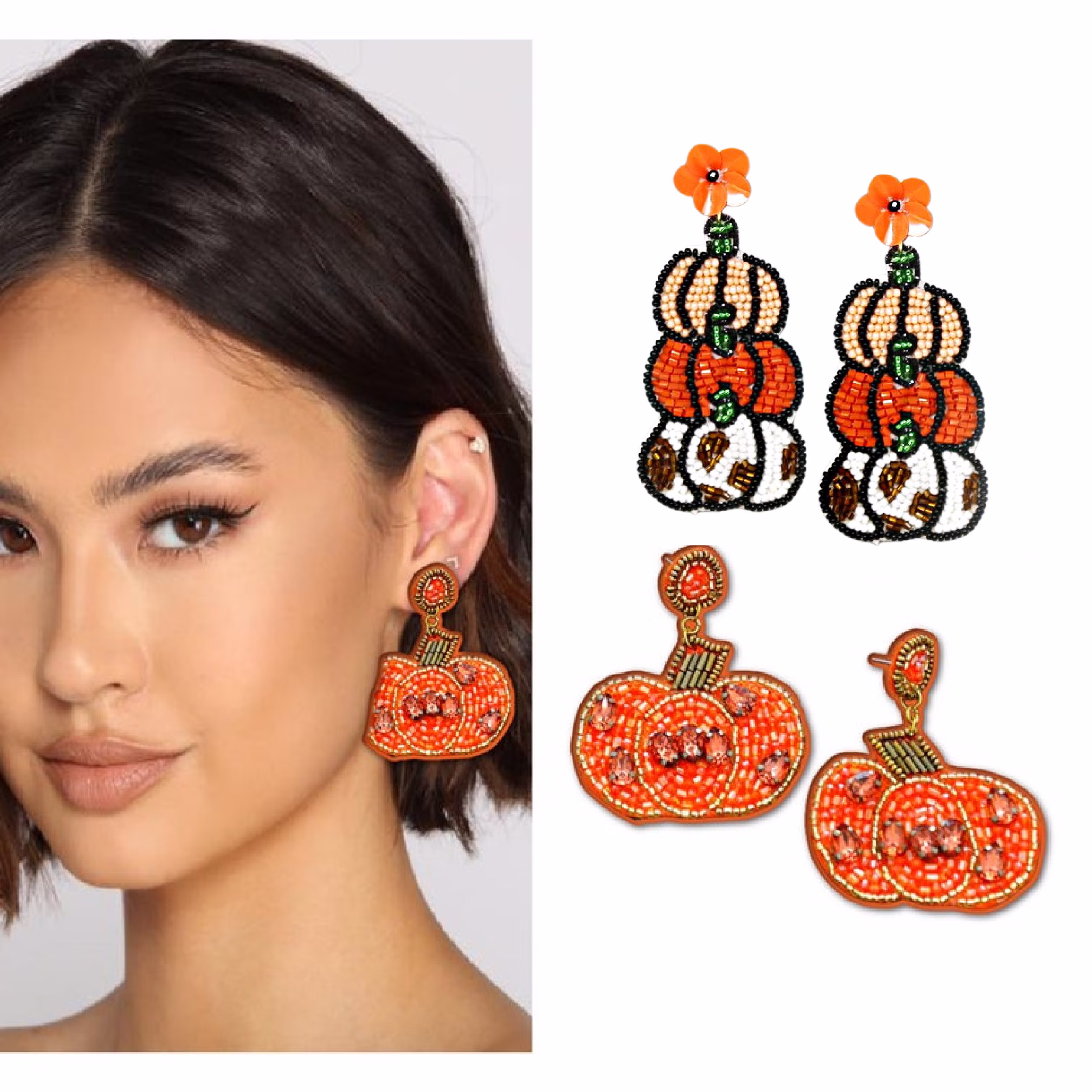 Fall Thanksgiving Pumpkin Seed Bead Autumn Halloween Statement Earrings