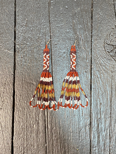 Vintage Seed Beads, Orange Bead Jewelry, Ear Wear, Free Usa Shipping