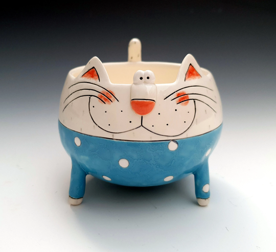 Ceramic Chubby Cat Planter. Handmade Flower Pot For Plants, Cactus Or Succulents. Animal Garden , Balcony Indoor Decor