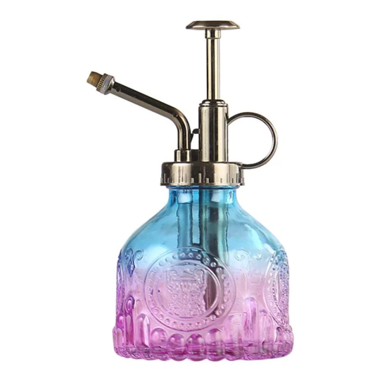 Glass Spray Bottle, Vintage Tall Watering Can with Top Pump, Leak-Proof High Atomizing Nozzle for Garden Plants Flower, Cleaning Solutions - Blue