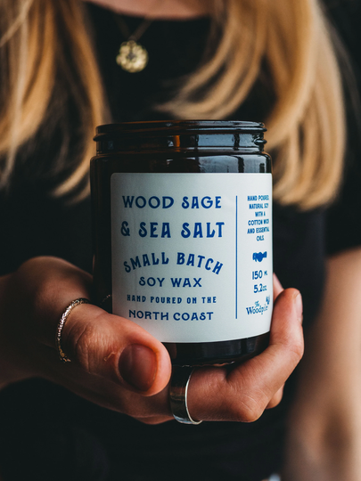 Wood Sage & Sea Salt Soy Wax Candle - Handmade in Northern Ireland, Houseware, Glass Candle