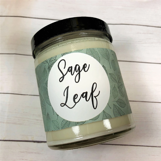 Sage Leaf Scented Candle, Hand Poured 100% Soy Wax 8 Ounce Cleansing Ritual Positive Energy Good Vibes Scent