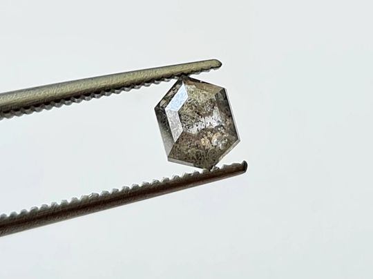 5.9x4.4mm Clear Black/Grey Fancy Long Hexagon Shield Shape Salt & Pepper Rose Cut Diamond Loose, Flat Back Diamond, Diamond-Ppd952
