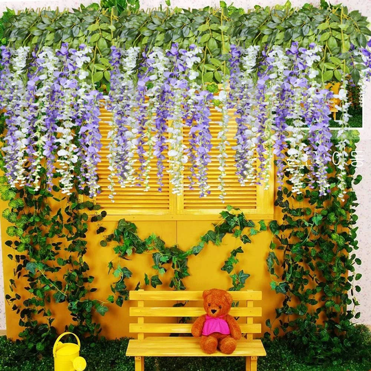 Wisteria Vine Ratta Silk Hanging Flower Wedding Decor 8Pcs Artificial Flowers