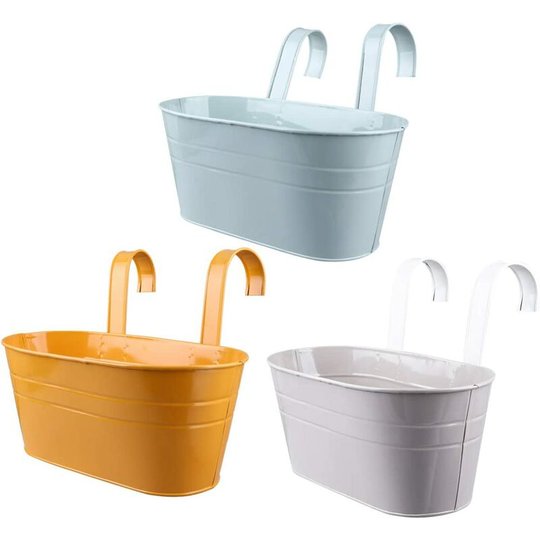 Devenirriche - Set of 3 Hanging Flower Pots with Hooks for Balcony Wall Decor