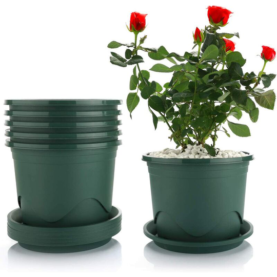 22cm breathable flower pot with saucer, set of 6, plastic growing pot, herb pot for indoor