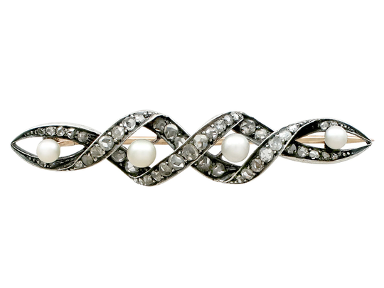 Antique Victorian Seed Pearl & 1.39Ct Diamond, Yellow Gold Brooch