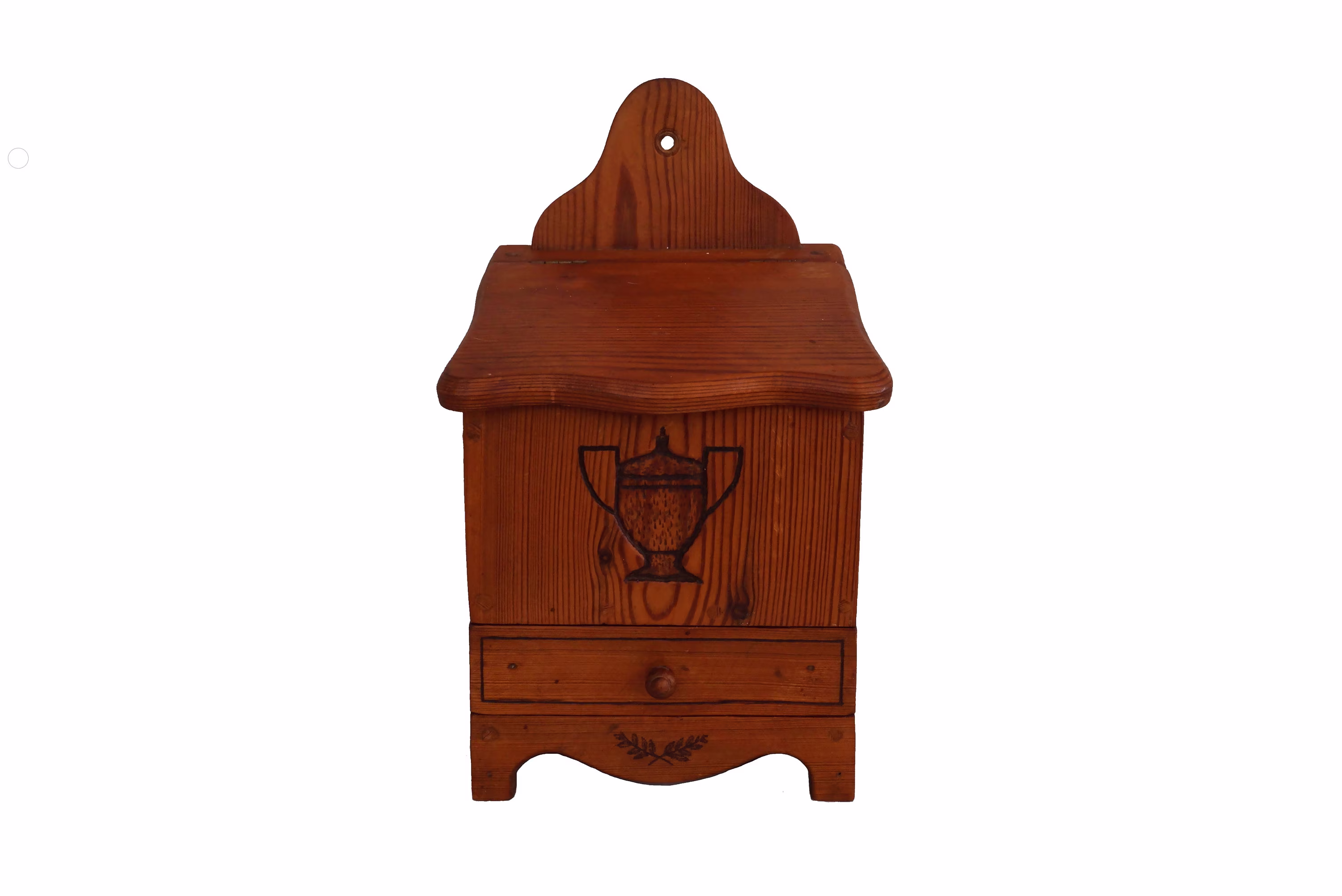 Hand Carved Wooden Salt Box, Rustic French Provencal Kitchen Decor
