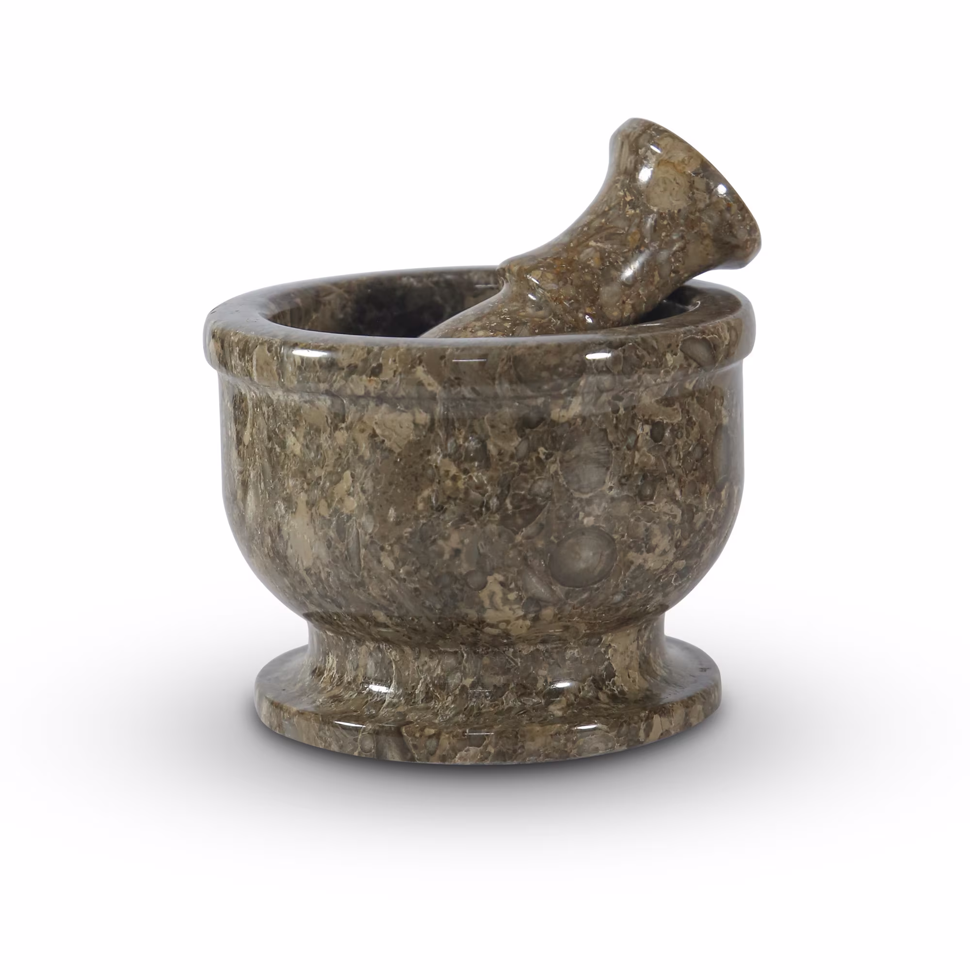 Handmade Luxury Fossil Grey Marble Mortar & Pestle, Rustic Herbs Grinding Stone, Healing Crystal Best Kitchen Decor & Mothers Day Gift