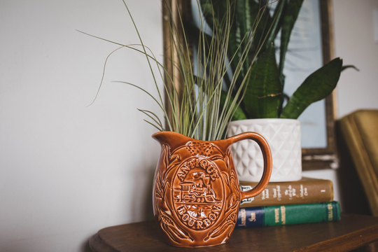 Kentucky Straight Bourbon Antique Whiskey Pitcher Brown + Live Air Plants -Bourbon Barrel, Grooms Gift, Dad Christmas, Gift For Him