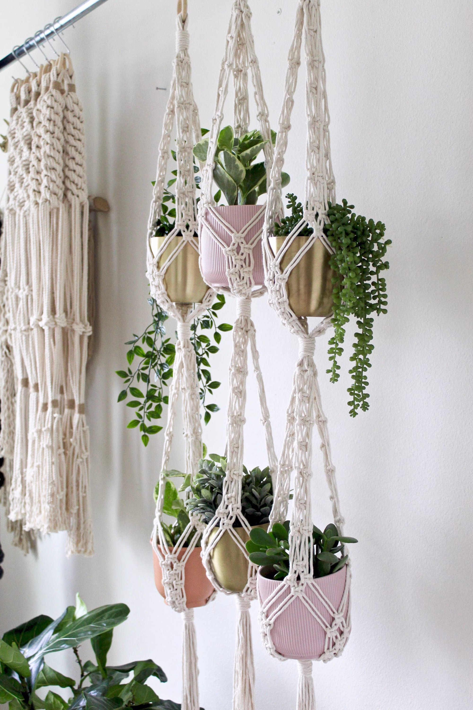 Double Macrame Plant Hanger, Large Hanging Planter, Vertical Garden, Basket, Gift For Lover
