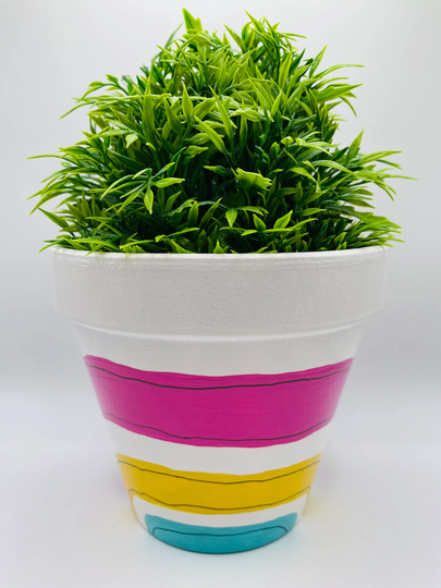 Totally Hand Painted Plant/Flower Pot, Funky Colourful Retro Stripes, Home & Gift Ideas