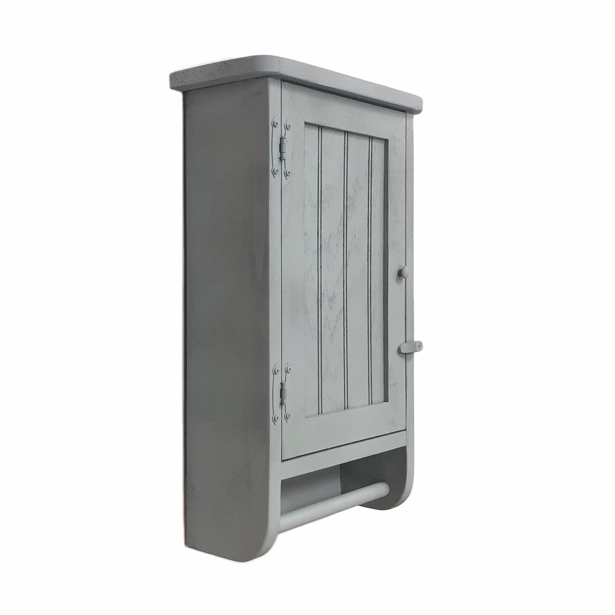 Gray Farmhouse Spice Or Medicine Beadboard Wood Cabinet With Towel Bar - Handmade Country Kitchen Herb Bath Toiletries Grey Shelf Storage