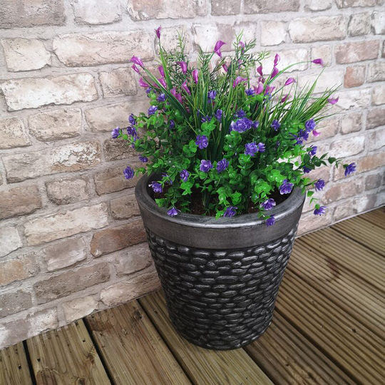 Samuel Alexander - Gibraltar Grey Pewter Pebble Effect Garden Planter 32cm