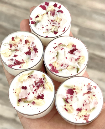 Sea Salt & Orchid Tealight Soy Candle | Pack Of 5 Tea Light Candles Rose Quartz Jasmine Aromatherapy Party Favors Gift