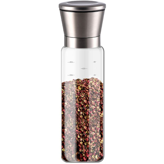 Salt and Pepper Grinder Refillable Stainless Steel Salt and Spice Shakers,Adjustable Glass Body New 500ml stainless steel cap