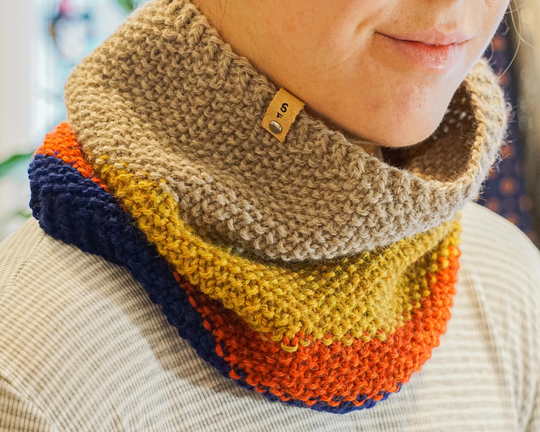 Luxury, Handknit, Seed Stitch, 100% Peruvian Wool Striped Cowl & Infinity Scarf