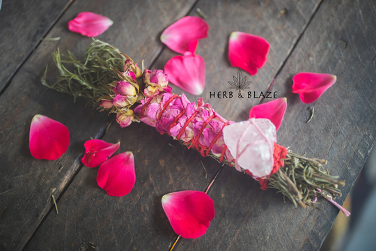 Rosemary Smudge Stick | Rose Quartz Crystal Self Love Wand