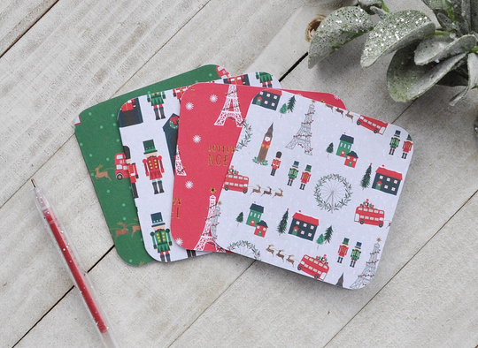 Small Travel Christmas Cards, Assorted English Paris Seasonal Blank Note Set Of 4