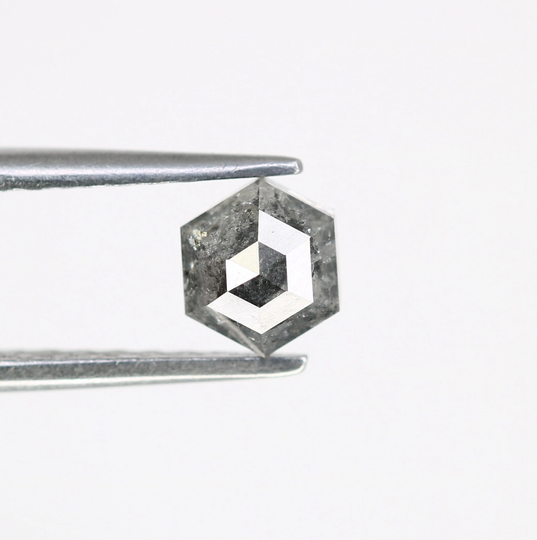 0.80 Ct Natural Salt & Pepper Hexagon Real Diamond For Wedding Ring