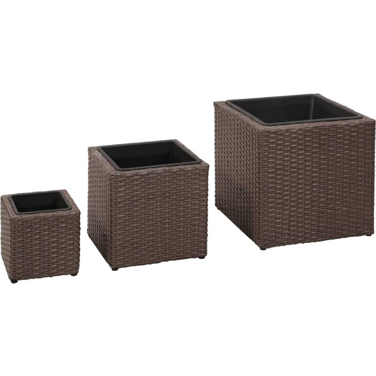 Hommoo Garden Planters 3 pcs Poly Rattan Brown VD26347