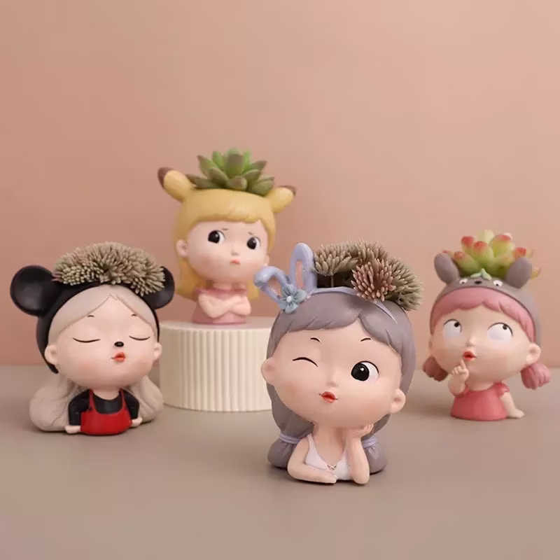 Girl Planter, Plant Pot, Pot For Succulents Plants, Flower Ornament, Pen