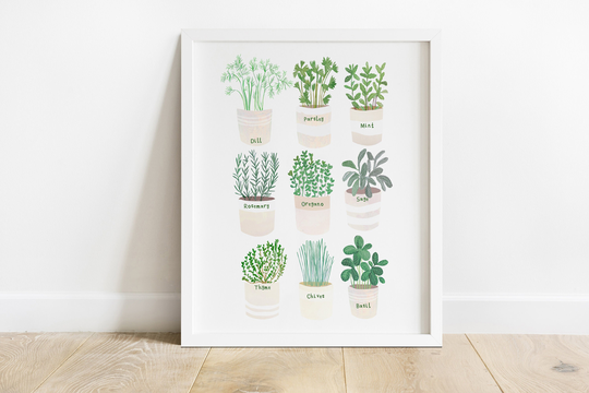 Herb Plant Pot Print | Food Foodie Veggie Vegetarian Illustration Wall Art Kitchen Chef Cook Basil Thyme Parsley Chive Poster A4 A3 A2