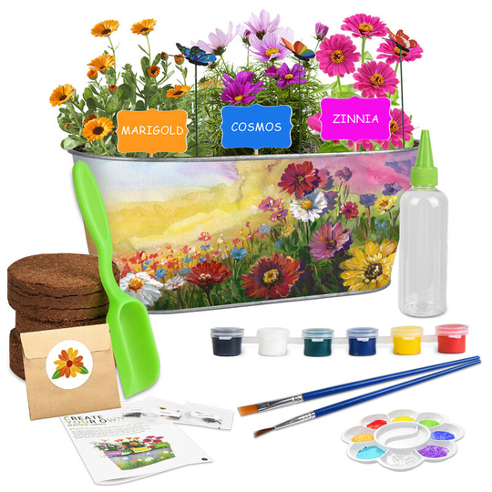 Benobby Kids - Painting Plant Flower Growing Kit, Preschool Garden Play Toy Gardening 1 pcs Iron Hanging Flower Pots, diy Garden Planter Metal Bucket