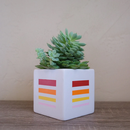 Hand-Painted Ceramic Pot - Square Sunrise