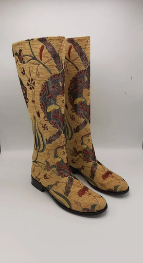 Riding Boots, Tapestry Genuine Leather, Suzani Knee High, Custom Made, For Her, Made To Order, All Season, Comfy Shoes