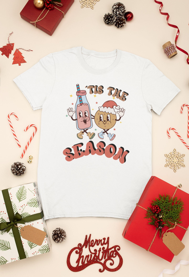 Retro Christmas Shirt Tis The Season Vintage Style T-Shirt Milk & Cookies Holiday