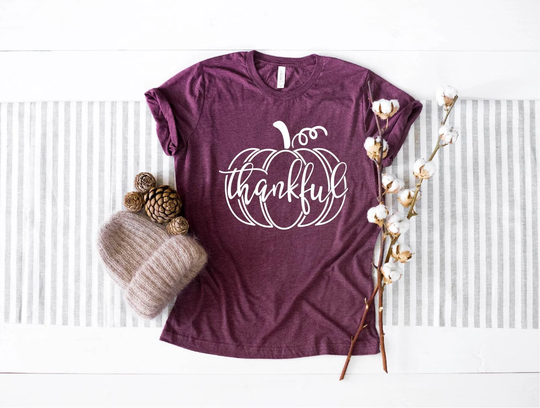 Thankful Pumpkin Shirt, Gift Fall Women's Clothing, For Her, Time, Season