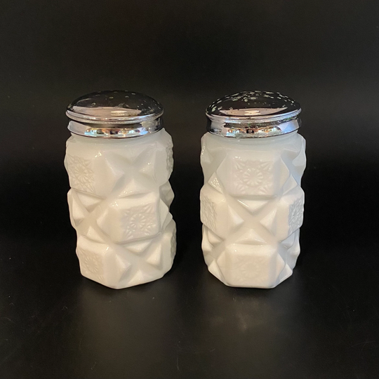 Westmoreland Old Quilt Milk Glass Salt & Pepper Shakers Vintage
