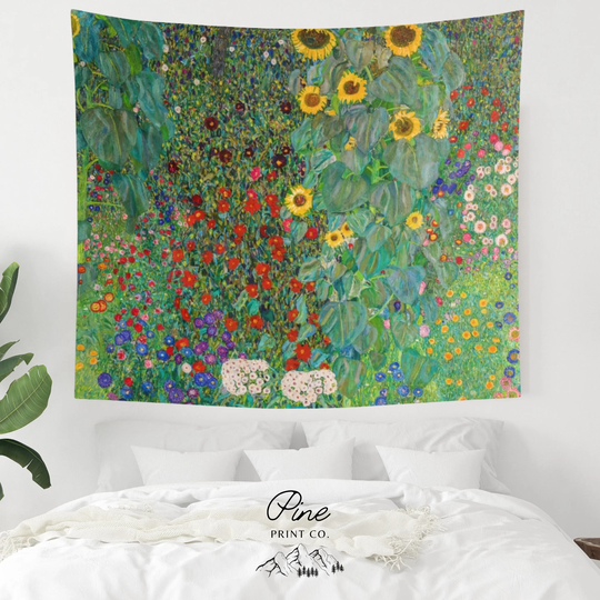 Klimt Tapestry, Sunflower Gustav Klimt, Botanical Painting, Garden Plant Art Tapestry