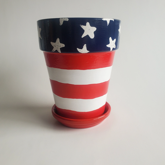 American Flag Inspired Hand Painted Flower Pot