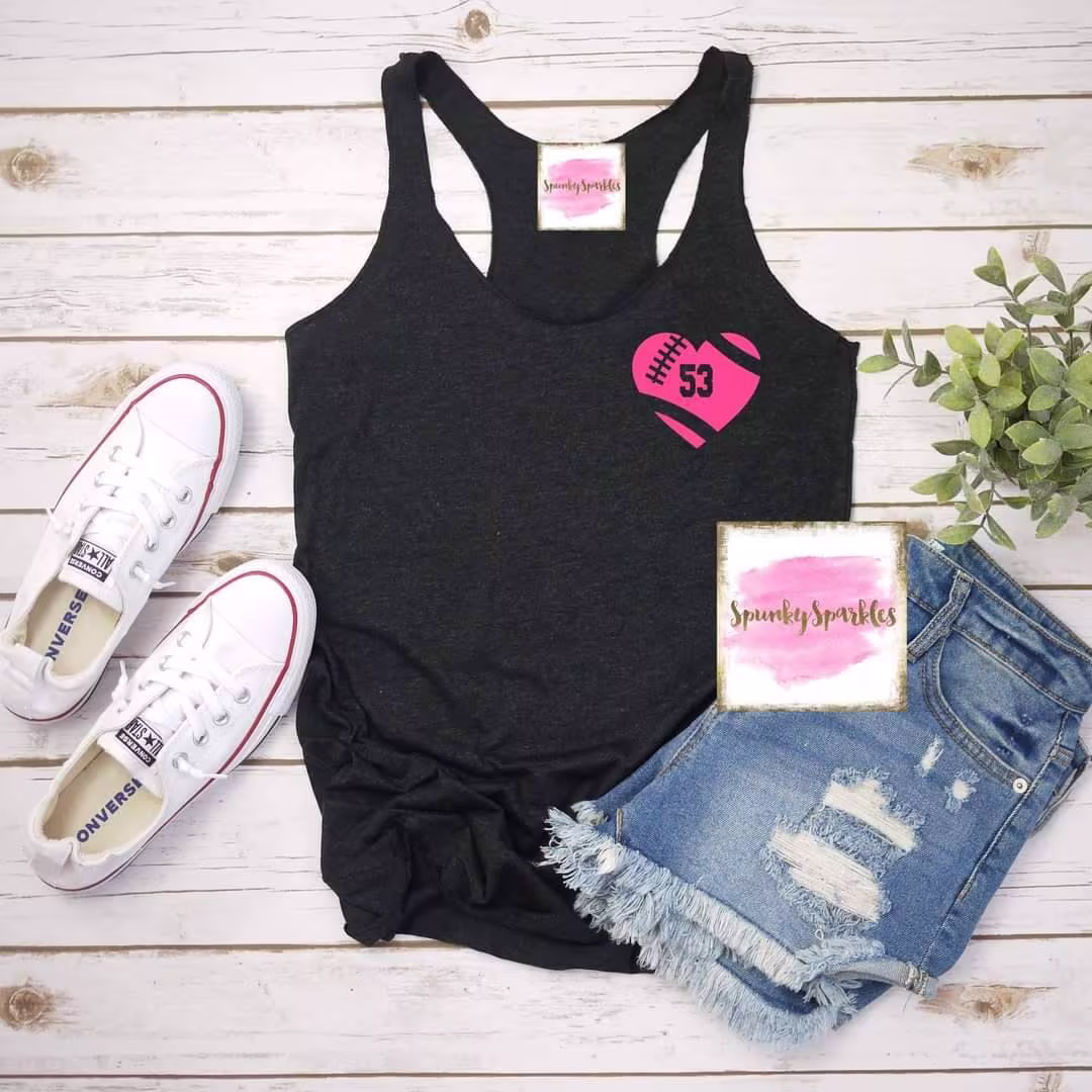 Football Heart Tank, Mom Shirt, Season, Personalized Spirit Custom Girlfriend