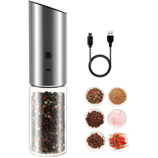 Electric Pepper Mill Gravity Pepper Grinder usb Rechargeable Salt Pepper Mill Adjustable Magnification 170ml High Capacity Easy to Refill and Clean