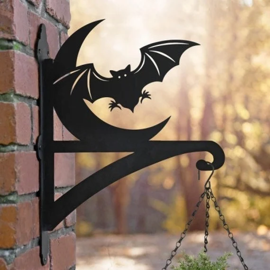 Bat & Moon Iron Hanging Basket Bracket/ Gothic, Halloween Lovers, Magical Gift/ Goth, Quirky Garden/ October, Gothic Decor